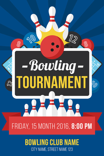 Bowling banner concept, flat style - Vector, Image