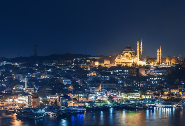 suleymaniye Moschee in der Nacht vom Marmarameer. istanbul, Türkei - Foto, Bild