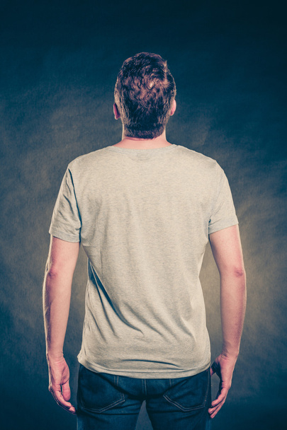 Back view man guy in blank shirt with copy space. - Fotó, kép