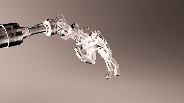 3 d illustration of a robot with a robotic arm. concept of artificial intelligence.  - Фото, изображение
