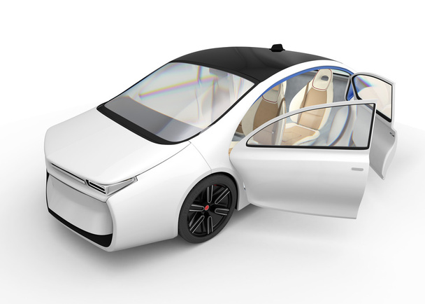 Buitenkant van autonome elektrische auto geïsoleerd op witte achtergrond. - Foto, afbeelding