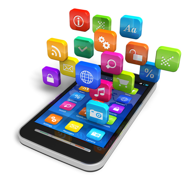Smartphone con la nube de iconos de aplicaciones
 - Foto, imagen