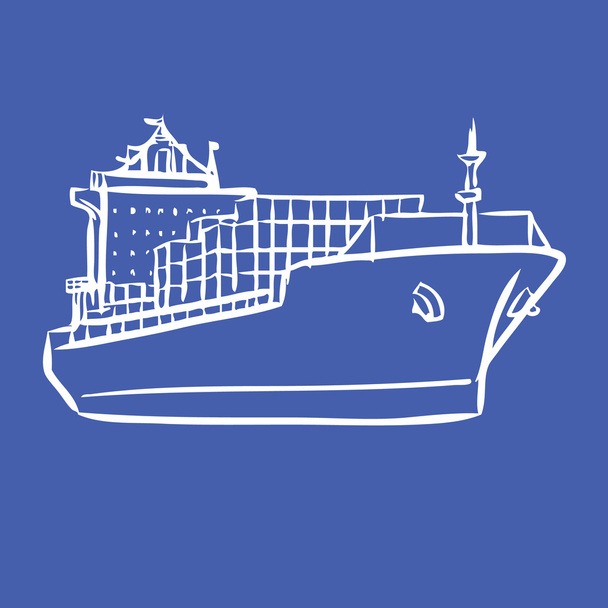 Frachtschiff mit Containersymbol von Hand gezeichnet - Vektor, Bild