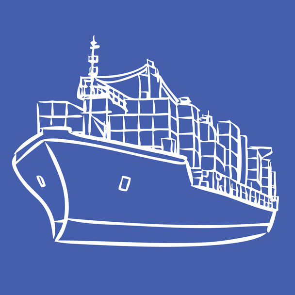Vrachtschepen met containers pictogram hand getrokken - Vector, afbeelding