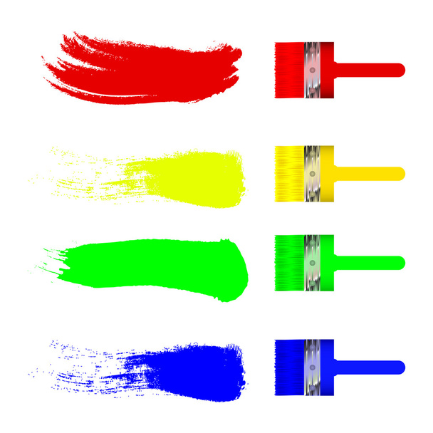 Four multi-colored brush and smear - Vector, Image
