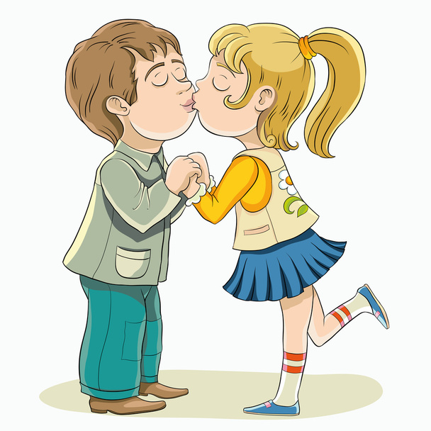 Jovem menino e menina beijando
 - Vetor, Imagem