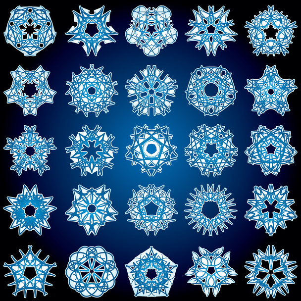 set of snowflakes isolated on blue background vector illustration  - Vektori, kuva