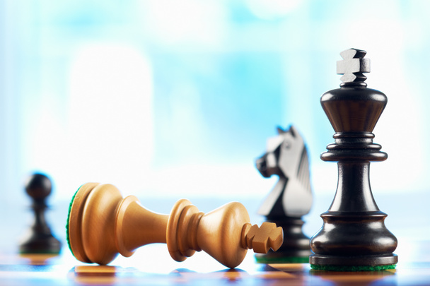 White king wins chess game sepia tone - Zdjęcie, obraz