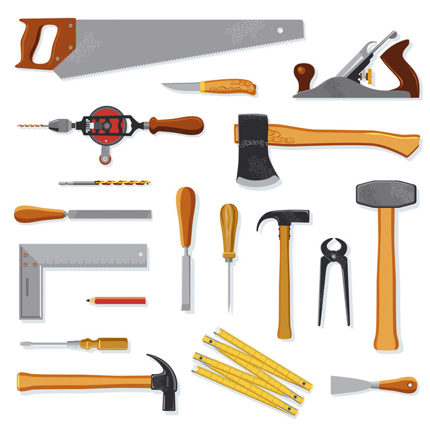 Old carpenter tools on white - Vector, Image