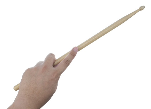 Isolated male left hand holding drum stick - Photo, Image