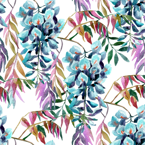 Wisteria flower. Watercolor wisteria seamless pattern. - Photo, Image