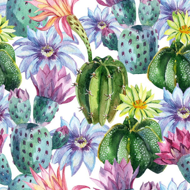 Watercolor seamless cactus pattern - Fotoğraf, Görsel