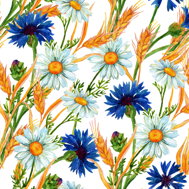 Watercolor meadow seamless pattern - Φωτογραφία, εικόνα
