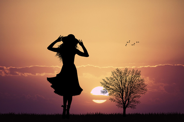 girl silhouette in autumn - 写真・画像