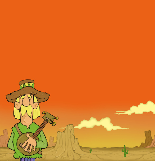 cartoon cowboy holding a gun in desert  - Fotó, kép