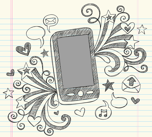 κινητό τηλέφωνο pda κινητό σημειωματάριο σχηματικό doodles εικονογράφηση φορέας - Διάνυσμα, εικόνα