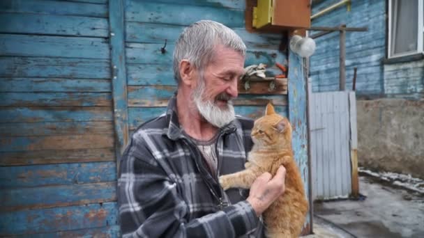 man playing with a cat on his hands - Footage, Video