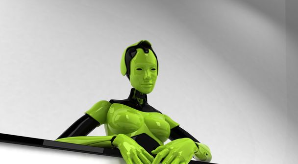 futuristic woman with robot  - Foto, afbeelding