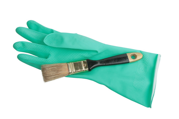 green leather glove and brush  - Фото, изображение