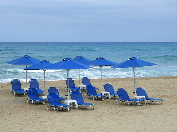 Blue Beach szék, esernyő, homok - Fotó, kép