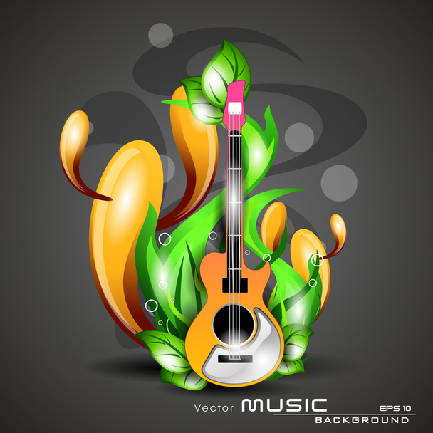 Ilustração de música natural com violão e grama
 - Vetor, Imagem