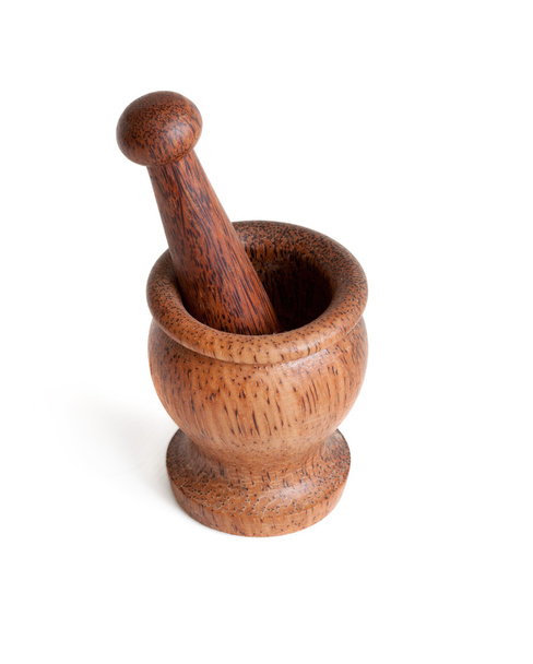 houten mortier met stamper  - Foto, afbeelding