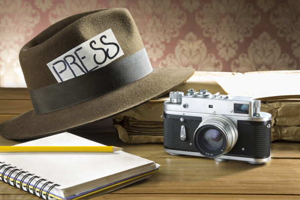 Vintage reporter Fedory kapelusz aparatu - Zdjęcie, obraz