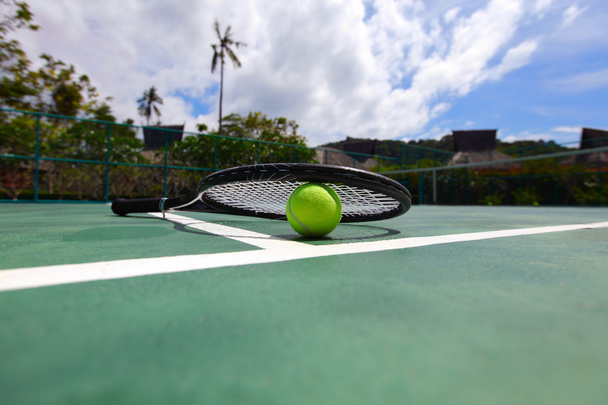 Tennis ball and racket  - Fotoğraf, Görsel