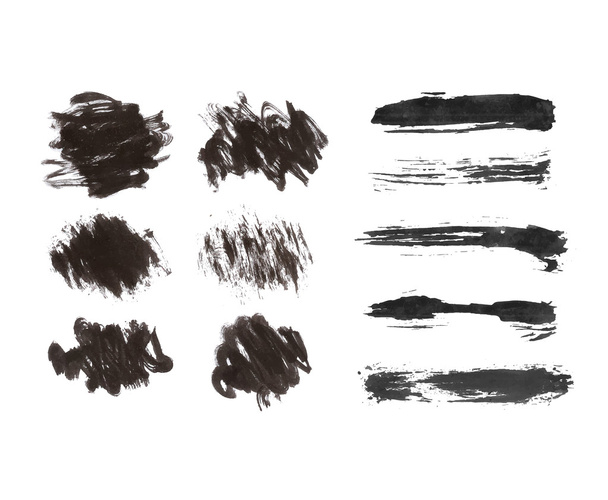 Conjunto grande de pinceladas secas texturizadas de pintura negra
 - Vector, imagen