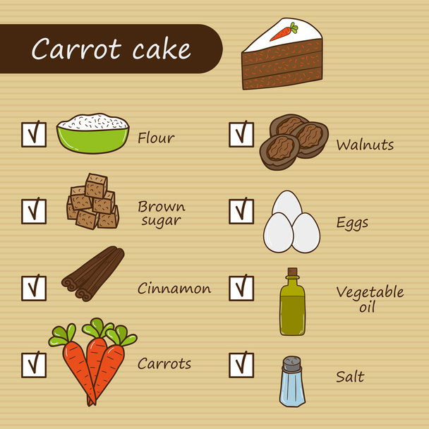 Porkkana kakku ainesosat
 - Vektori, kuva