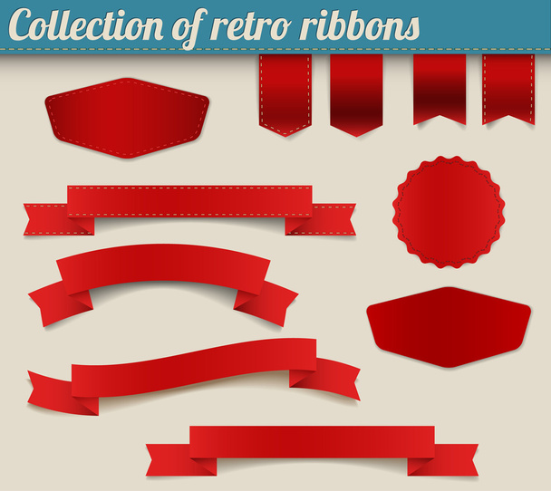 Collection of red vector retro ribbons and tags - Vector, Image