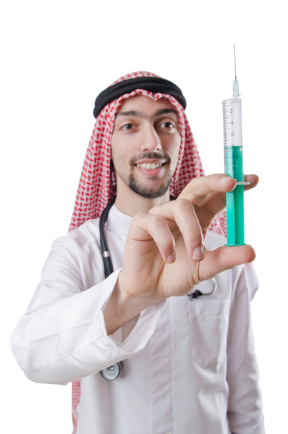 młody arab lekarz na białym tle - Zdjęcie, obraz