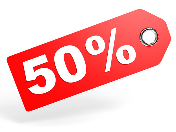 50 percent red discount tag on white background. - Фото, зображення