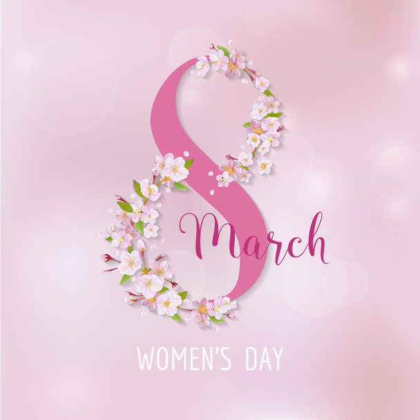 8 March - Women's Day Greeting Card Template - in vector - Vecteur, image