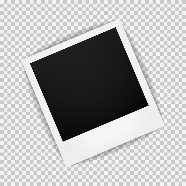 Old empty realistic photo frame with transparent shadow on plaid black white background - Vector, imagen