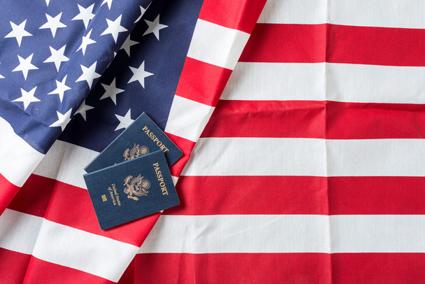 American flag with American Passports - Foto, Imagen