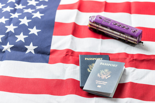 American flag with American Passports - Foto, Imagem