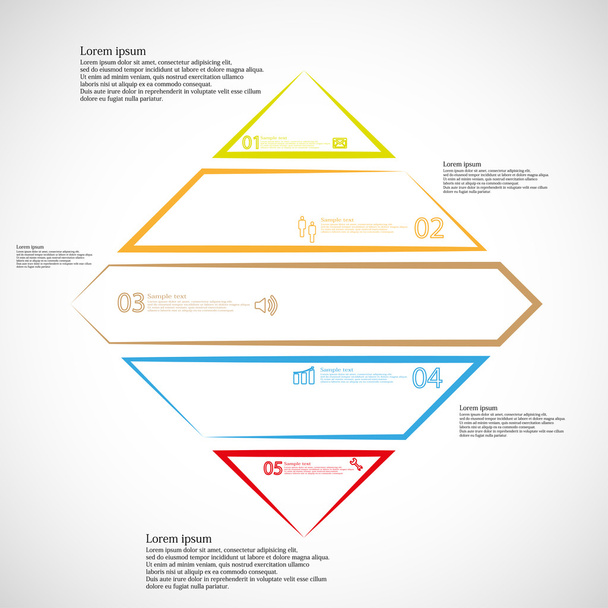 Infografinen malli, jossa rhombus muoto jaetaan viiteen väriosaan
 - Vektori, kuva