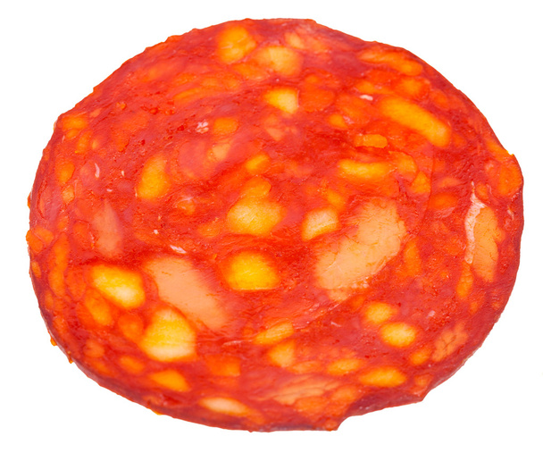 une tranche de salami de pepperoni isolé sur blanc
 - Photo, image