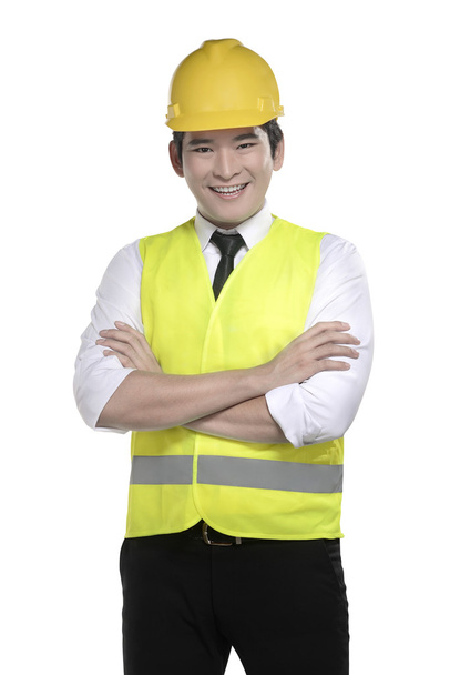 worker wearing safety vest and helmet - Fotografie, Obrázek