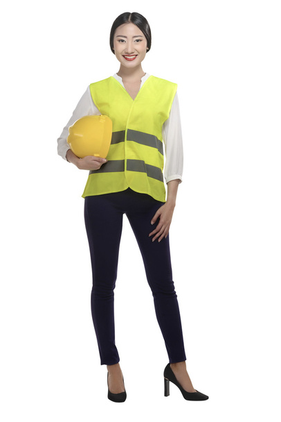 businesswoman with hard hat and safety vest - Valokuva, kuva