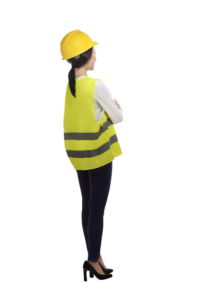 businesswoman with hard hat and safety vest - Photo, Image