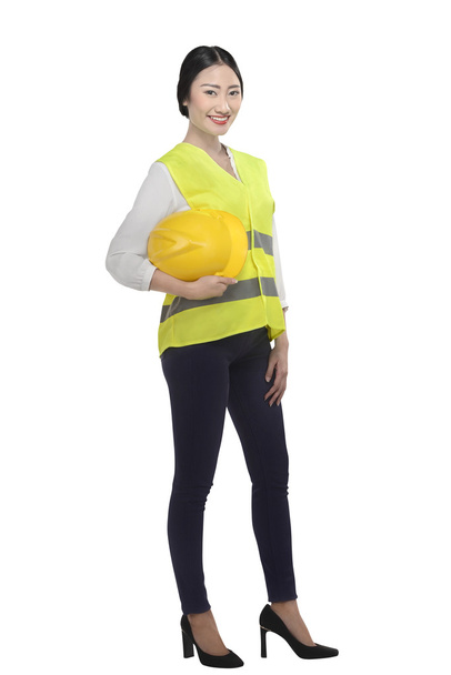 businesswoman with hard hat and safety vest - Photo, Image