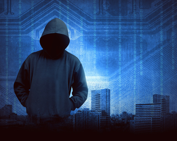 Man in hoodie shirt is hacker - Foto, afbeelding