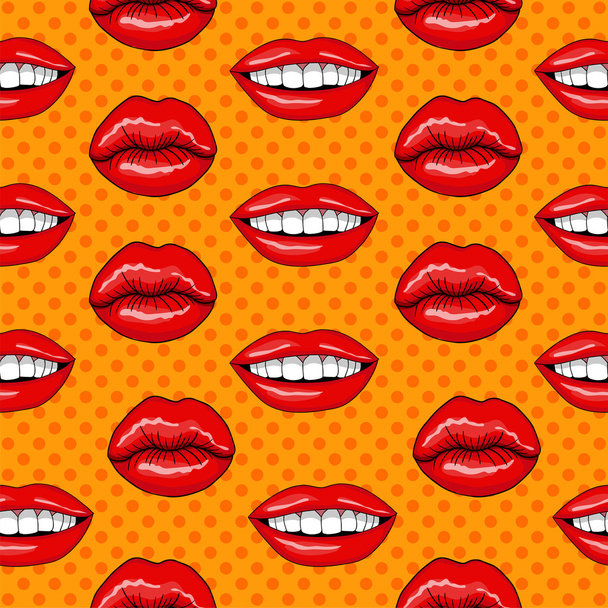 Χείλη χωρίς ραφή πρότυπο σε στυλ ρετρό Pop Art - Διάνυσμα, εικόνα