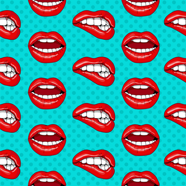 Lippen nahtloses Muster im Retro-Pop-Art-Stil - Vektor, Bild