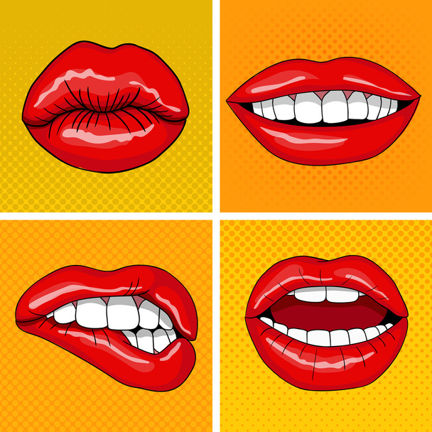Set de labios en estilo retro pop art
 - Vector, Imagen
