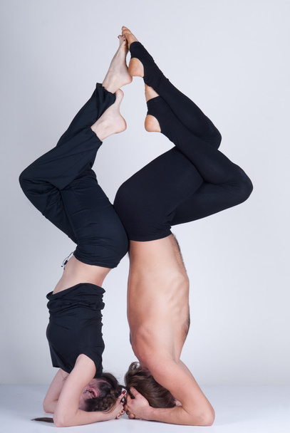 Young healthy couple in yoga position, Man and woman - Foto, Imagem