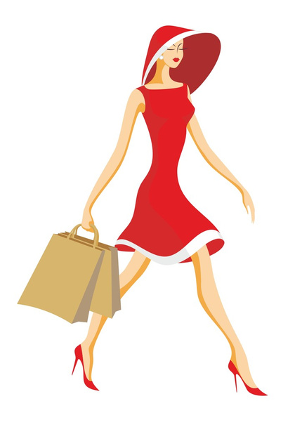 the lady with the shopping - Vector, Image
