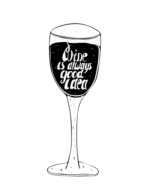 Vector Illustration glass of wine with lettering inside. Hand drawn design - Vector, afbeelding